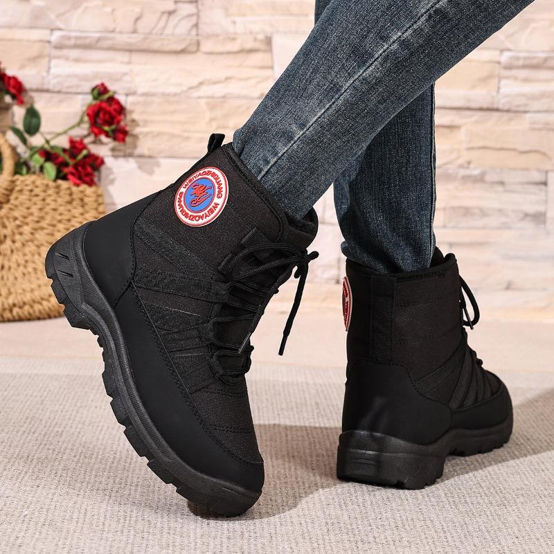 Sapatos Femininos com Lã, Botas de Neve Quentes, Casuais, Confortáveis, Antiderrapantes, Botas de Algodão de Cano Alto de Tamanho Grande