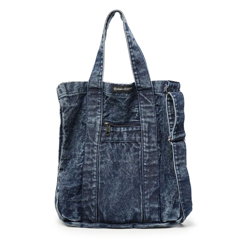 Large Capacity Denim Bag Retro Tote Bag Commuter Student Class Shoulder Crossbody Bag