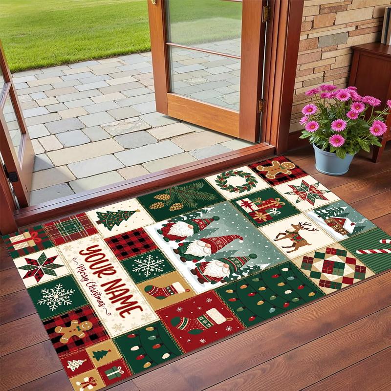 Christmas Custom Name Printed Square Area Rug Soft Non Slip Floor Carpet For Bedroom Holiday Gift