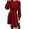 Herbst und Winter Damen Strickkleid Tailliertes Neujahrskriegskleid Rundhalsausschnitt Bottoming Twist Sweater Rock