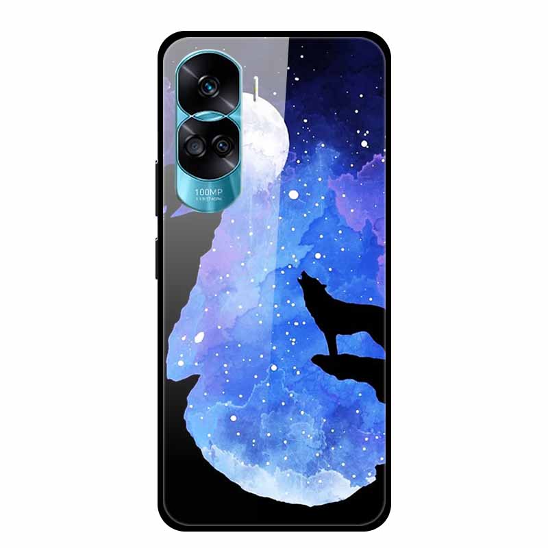 For Honor 90 Lite Case Honor90 Pro 5G Wolf Cats Tempered Glass Hard Covers for HuaWei HONOR 90 Pro 90Lite Protective Luxury Capa