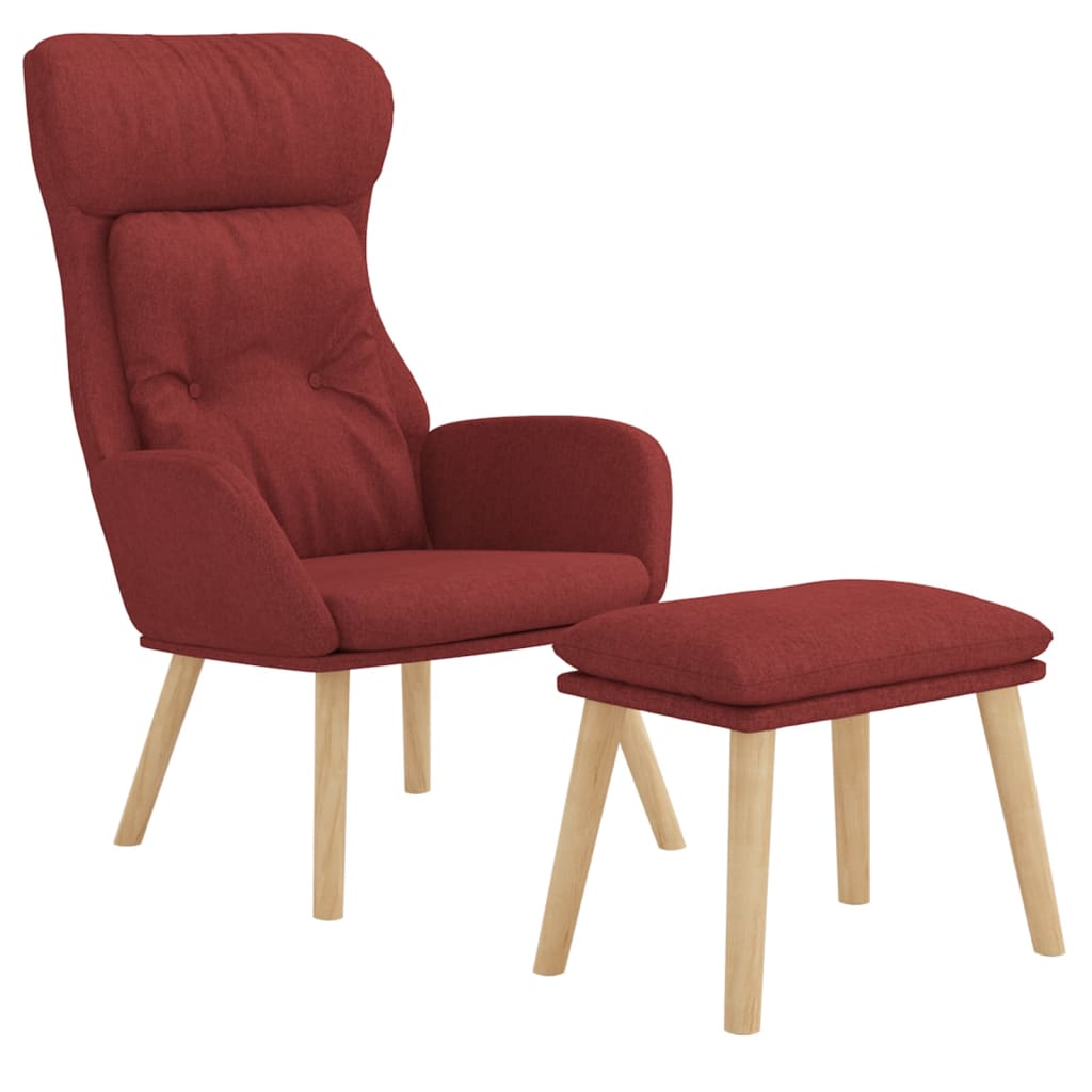 Recliner Chair with Ottoman Wine Red Fabric