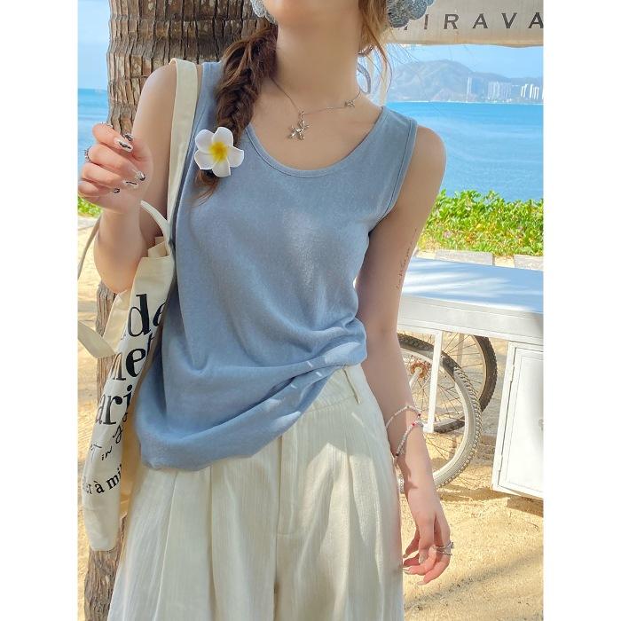 

No price reduction #75 cotton 165g snowflake cotton, breast covering sleeveless top women s loose versatile snowflake cotton sling vest XL синій