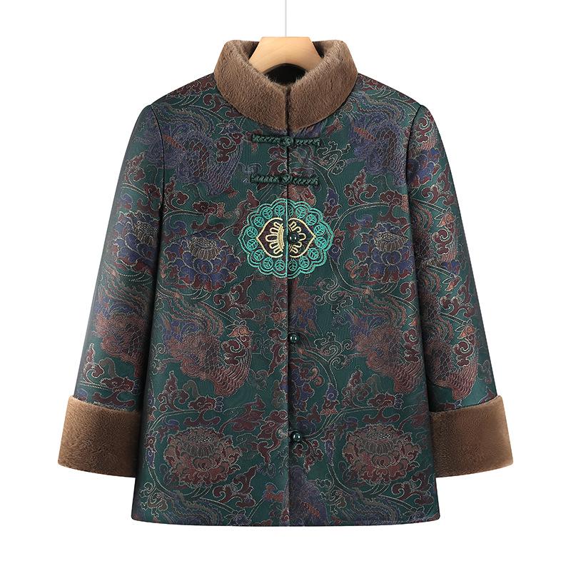 Elderly Women's Plus Velvet Thickened Cotton Winter Jacket - Warm Tang Suit Style