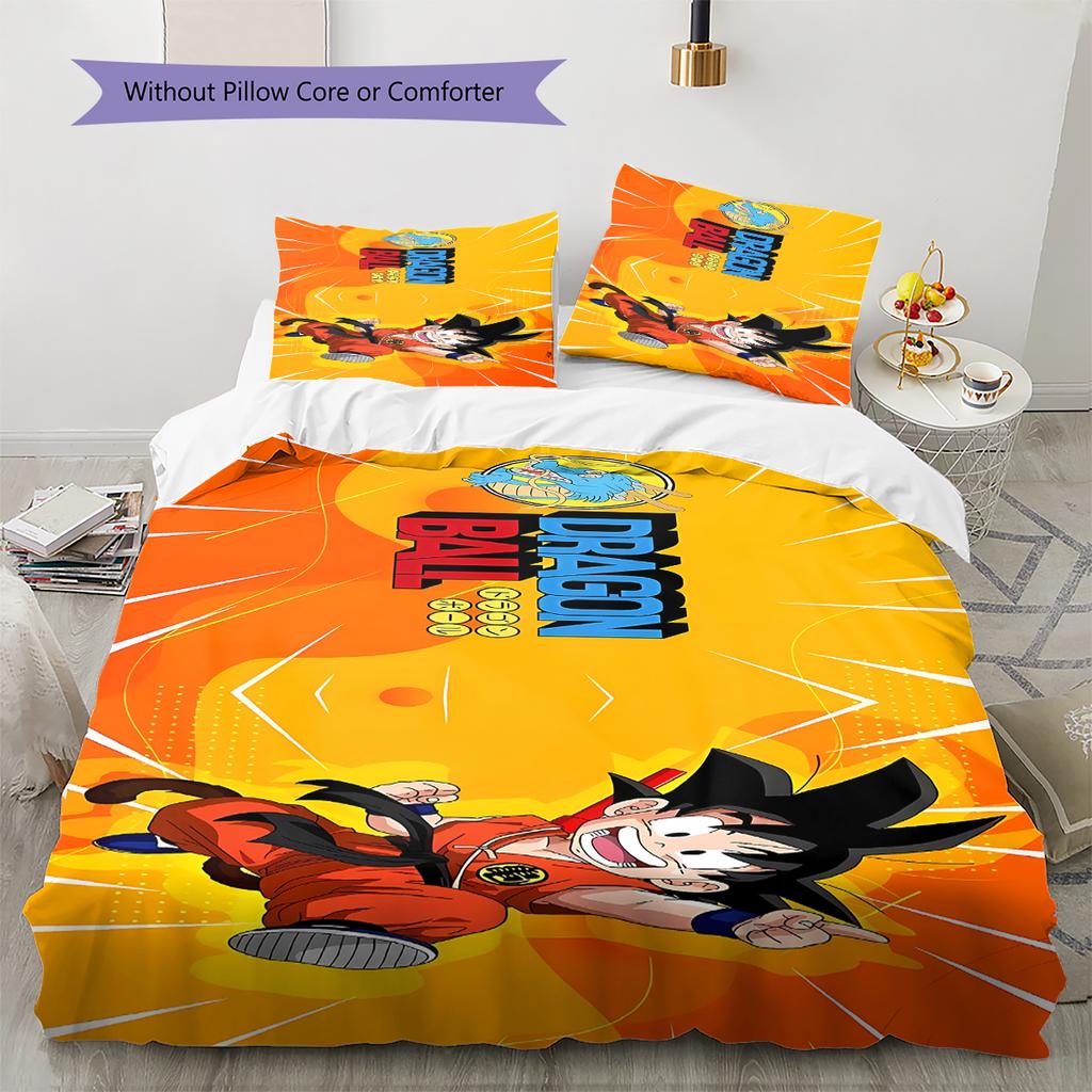 Son Goku Pattern Bedding,Quilt Set Quilt Cover Pillowcase Home Birthday Gift (1 * duvet cover + 2 * pillowcase, without core)