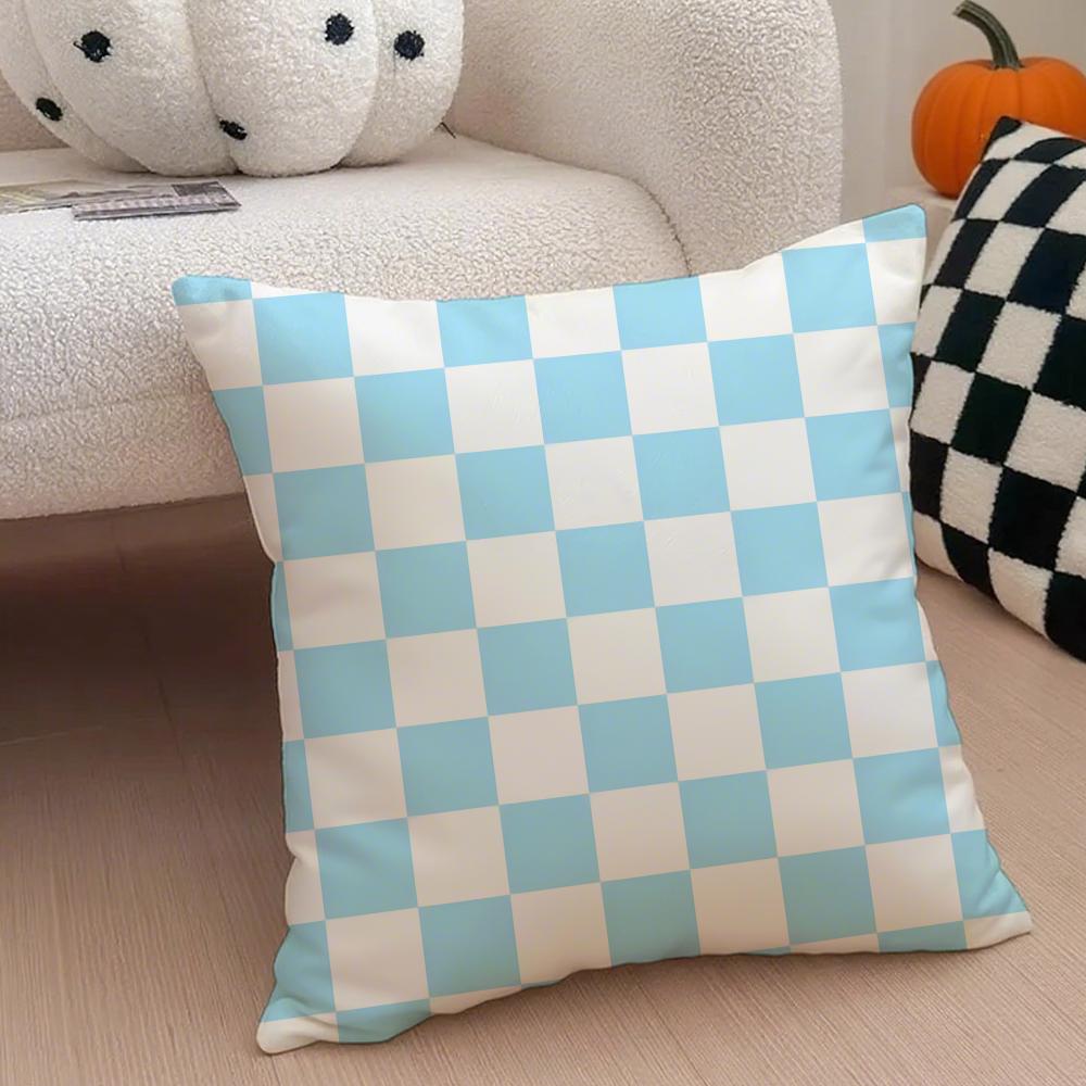 Classical Blue Tartan Design Plaid Cushion Cover Throw Pillow Cover Hidden Button Durable Polyester Chair Cushion