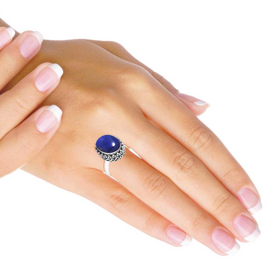 925 Sterling Silver Ring Women Gemstone Handmade Jewelry Anniversary Gift Blue Green Purple Copper Turquoise Pearl Lapis Mother Of Pearl Boho