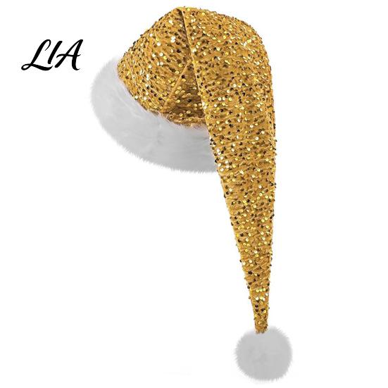 Kerstmuts Kerstmis voor Volwassenen, Verdikt Zacht Fluweel Kerstmis met Pailletten Lange Rode Mutsen Decoratie, Feest Cosplay Kostuum Accessoires Cadeau