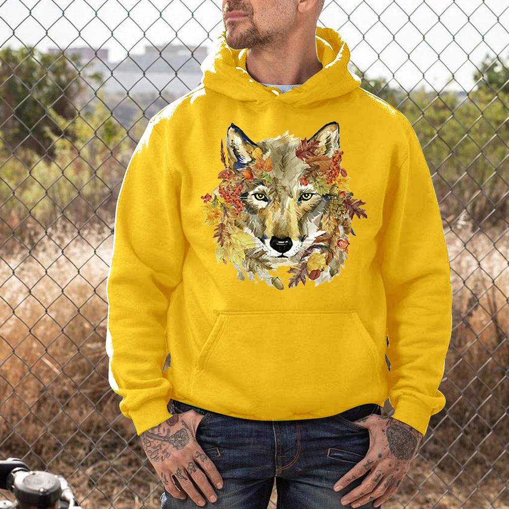 Men's Fashion Letters Printed Casual Slim Long-sleeved Hooded Sweatshirt Tops Pullover