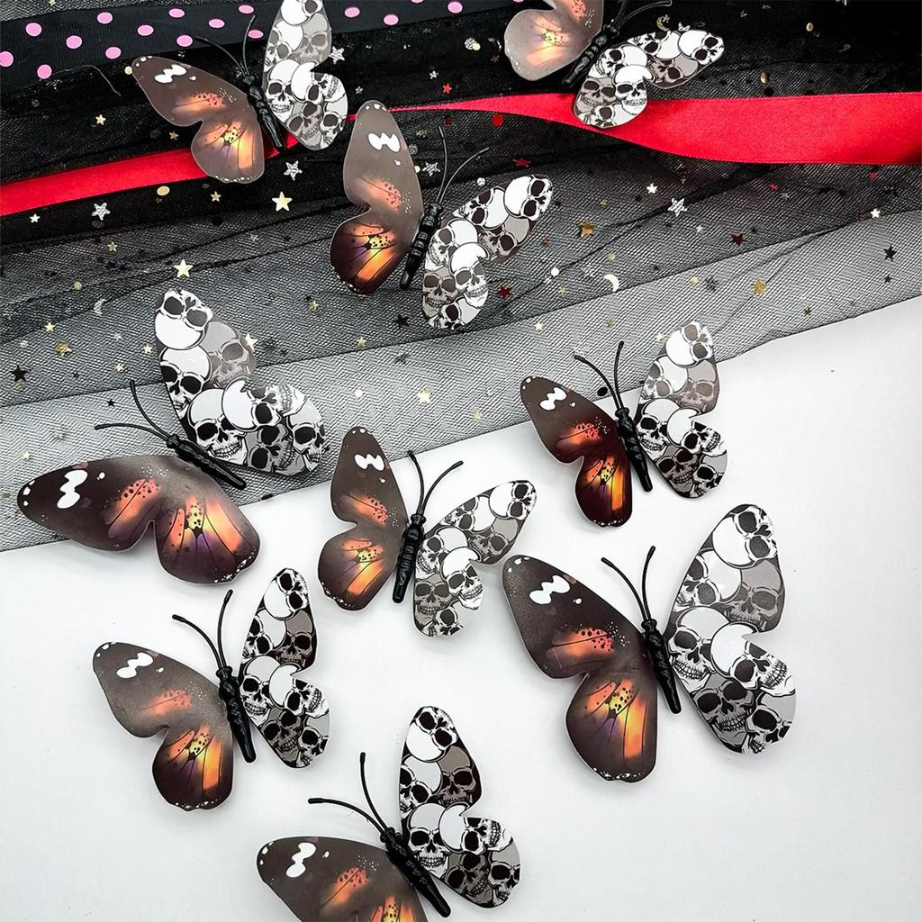 Butterfly Wall Decals 12 Pieces Skeleton Flower Wall Decor Halloween Decoration 3D Window Butterfly Decals For Home Classroom