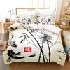 3D Oriental Ink Wash Painting Bedding Set, Bamboo Painting Print Duvet Cover with Pillowcases for Adults Teens