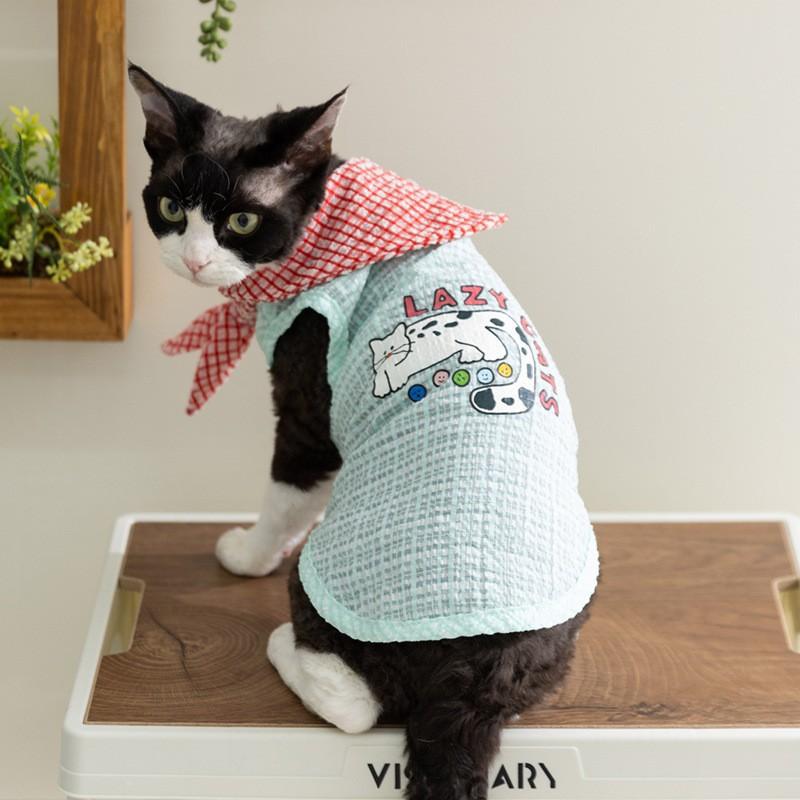 Spring and Summer Cat Striped Two-legged Suspender Skirt Hairless Cat Vest Couple Cat Skirt Pet Clothing Cat Clothing