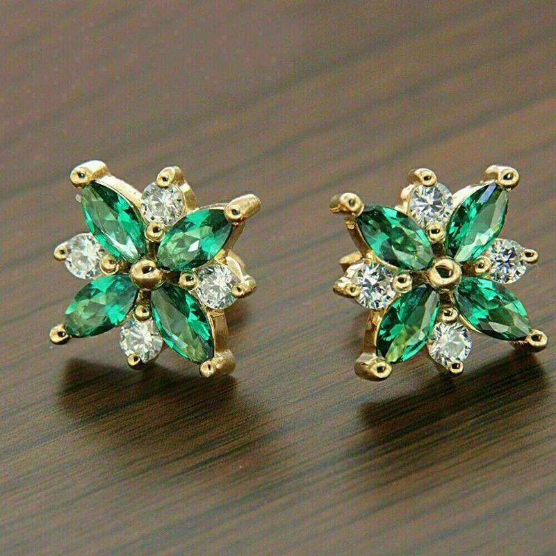 Green/White Cz Flower Stud Earrings Temperament Ear Piercing Accessories For Women Wedding Party Exquisite Girl Jewelry