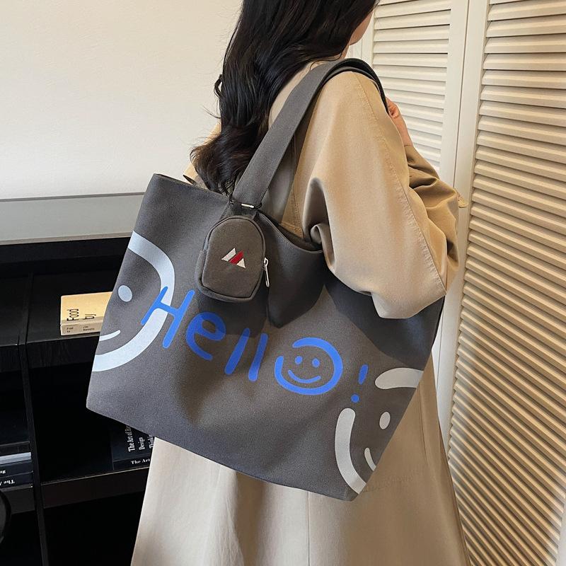 Large Capacity Casual Trendy Fashion Smiley Face Class Commute Portable Shopping Bag Canvas Bag Women'S Shoulder Bag Tote Bag
