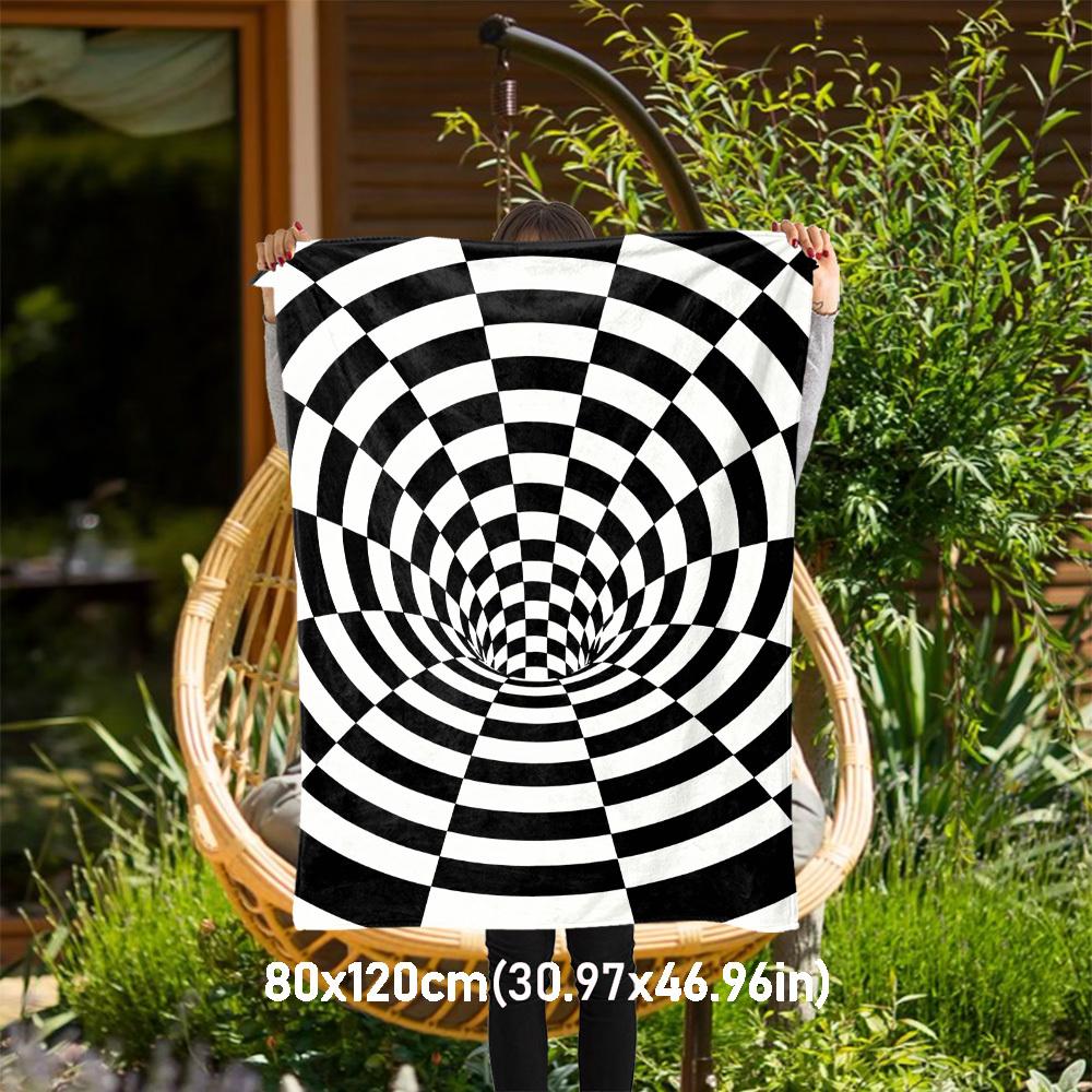 

1PC Checkerboard TunnelOutdoor Flannel Blanket - Soft Plush Decor for Picnics, camping, Bedroom, Playroom, Office, or Lunch Break 1369A 80x120cm(31x47inch)