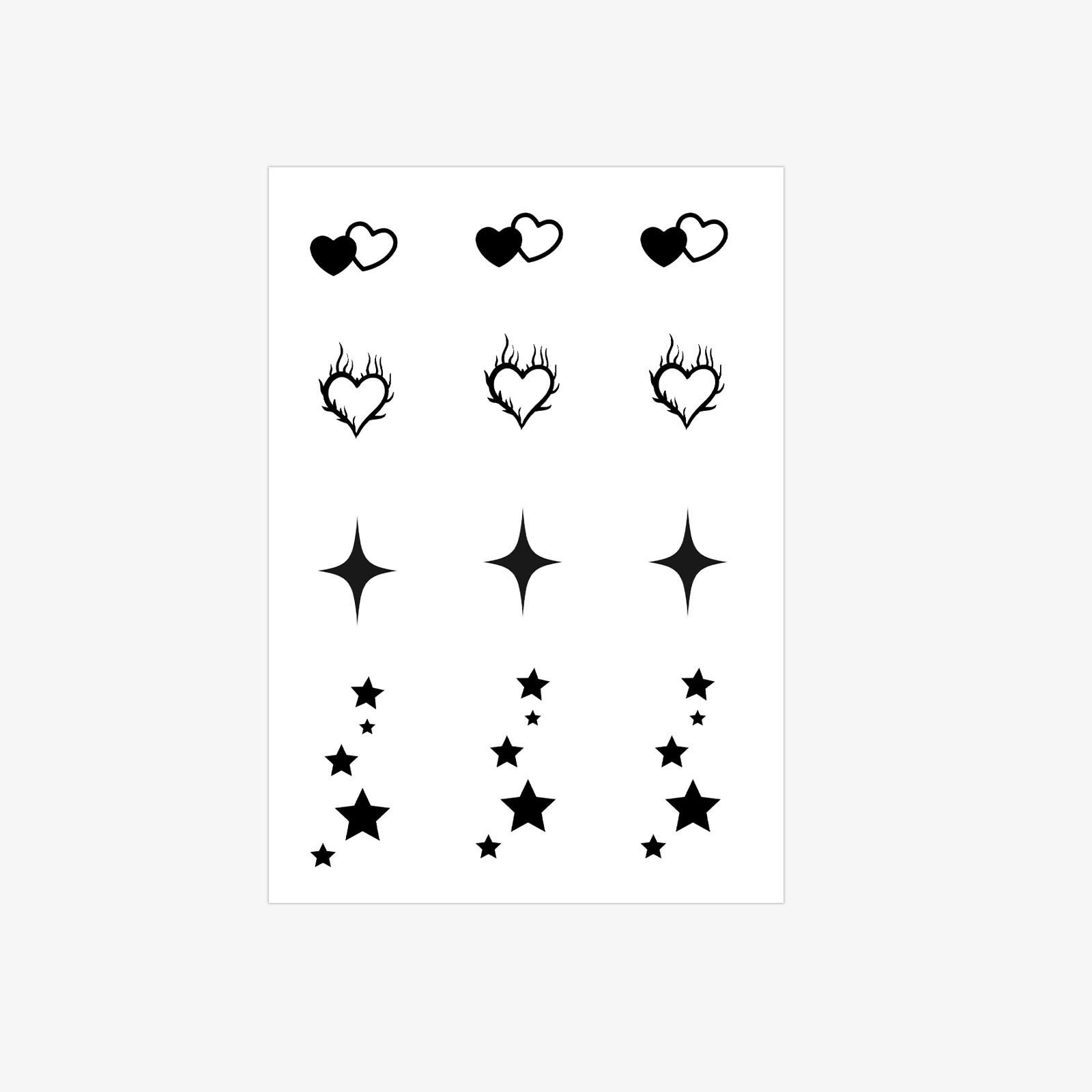 Dark Wind Star Love Finger Tattoo Sticker Waterproof Lasting Female Mini Flame Love Black Star Sticker 7*9