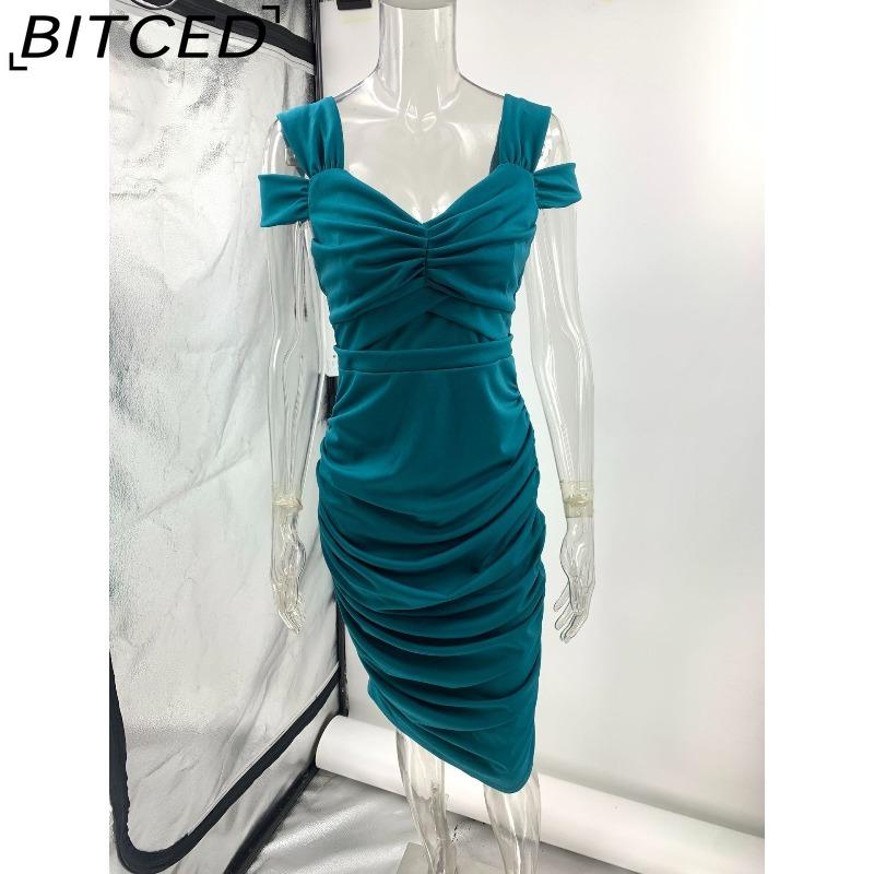 BITCED Women's Body-Sculpting Sexy Off-Shoulder Solid-Color Bodycon Dress