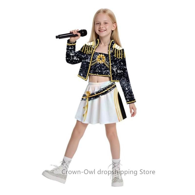Girls Kids Zoey Rumi Mira Cosplay Idol Black Stage Perfermence Suit K-Pop Demon Hunters Costume Set Child Halloween Carniva Suit