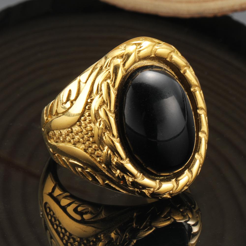 2026 High-end Fashion Woven Striped Gemstone Ring, Trendy Men's Retro Ring