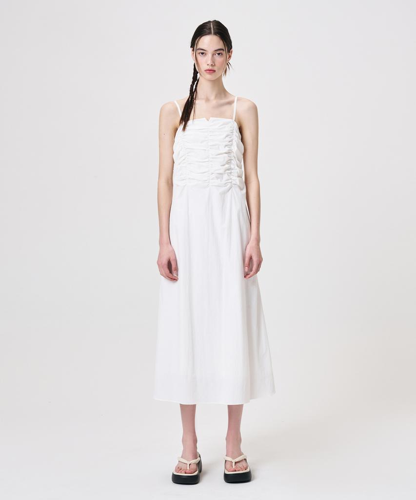 Etmont Slip Heart Neck Shirring Dress, White