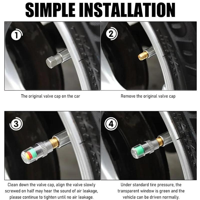 4-Pack Of Tire Pressure Monitoring Caps Tire Pressure Warning Devices And Visual Tire Pressure Detectors