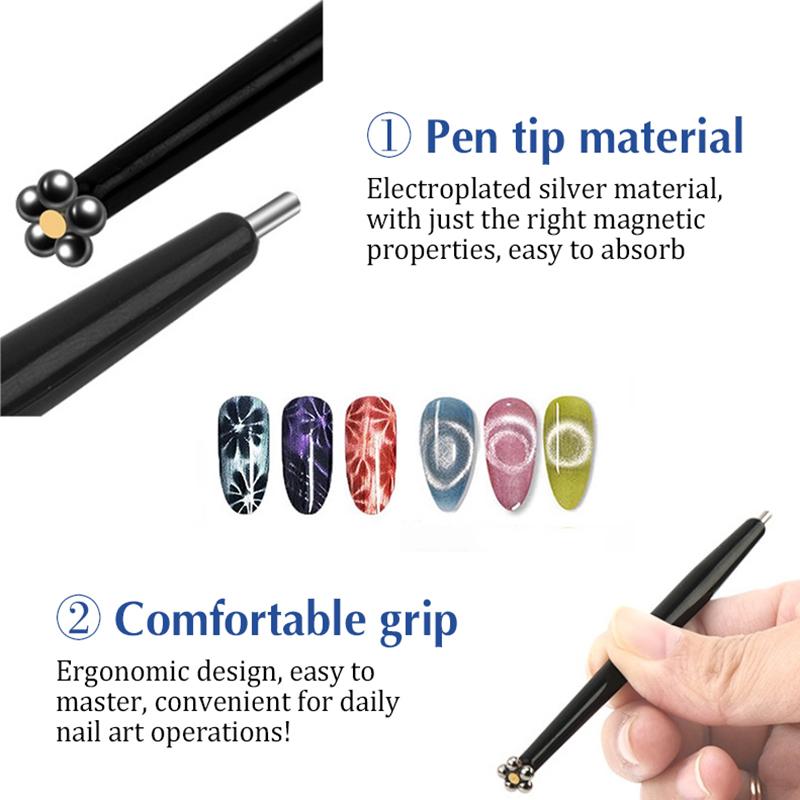 2 In 1 Professional Nail Art Cat Eye Magnetic Stick Pen For Steel Ball Suction Iron Beads Magnet Dotting Pen Manicure Design