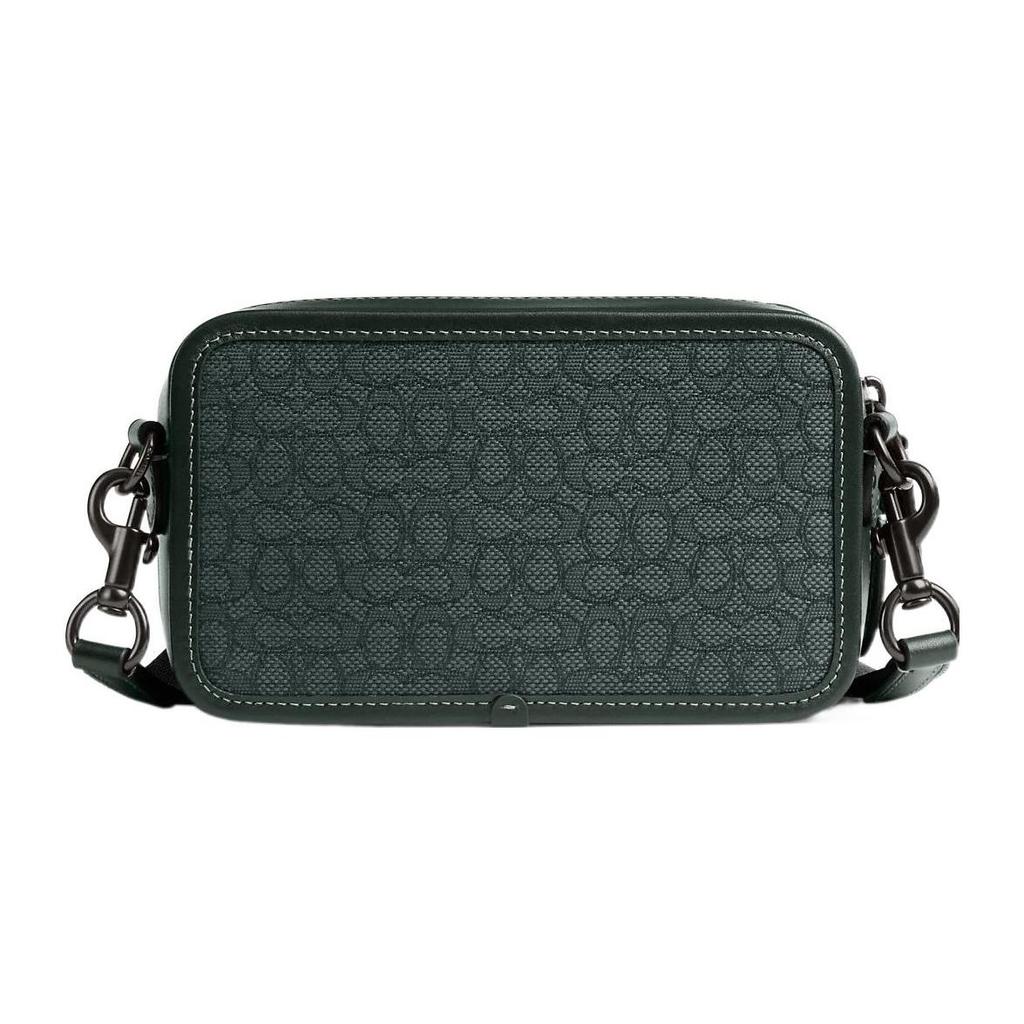 Coach Charter 19 Logo Embossed Classic Monogram Zipper Closure Jacquard With Calfskin Shoulder Crossbody Bag Small Men Bags Green CM372-RFT
