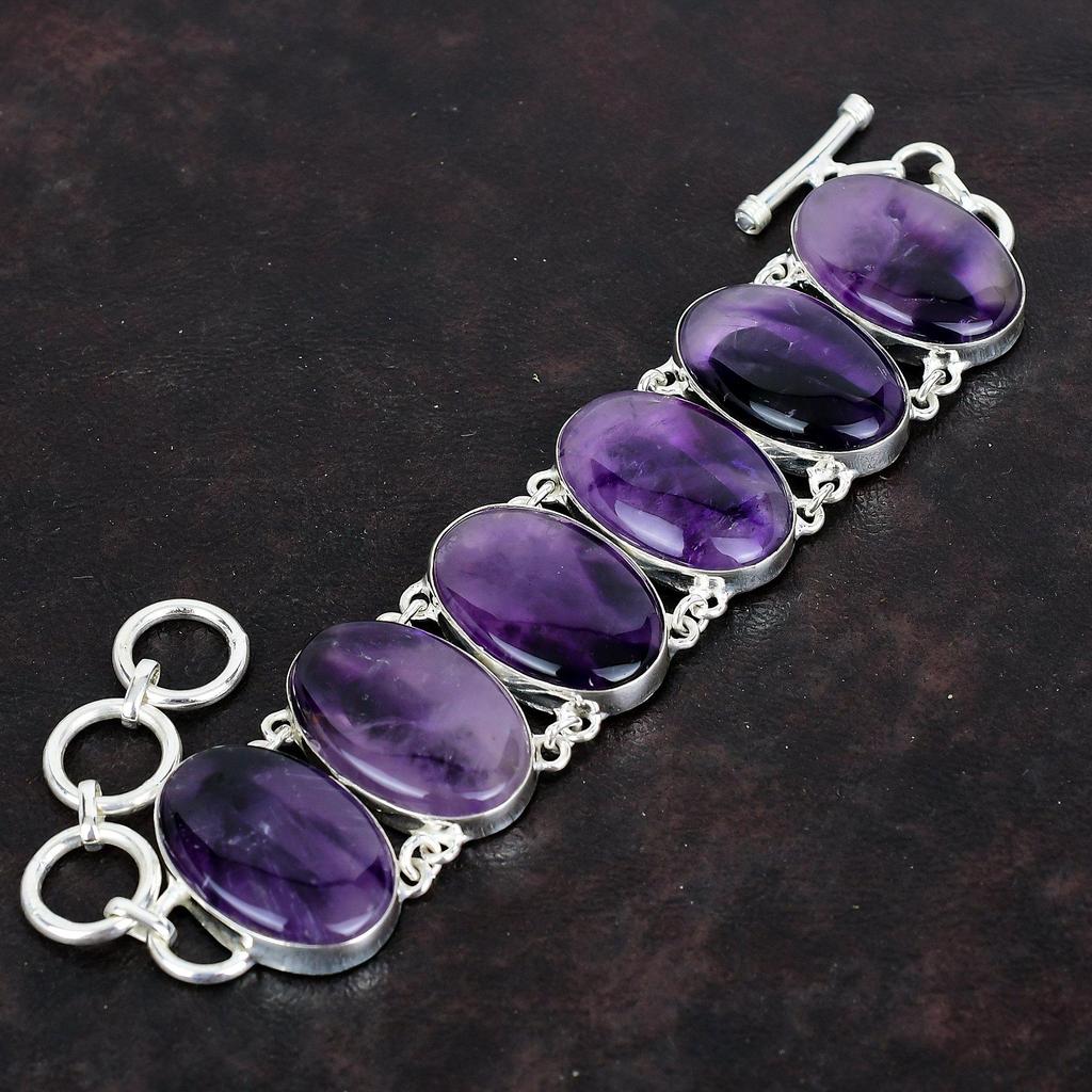 Star Amethyst Bracelet Original Gemstone Bracelet 925 Sterling Silver Bracelet Adjustable Chain Bracelet Gifts for Mom Handmade Boho Jewelry