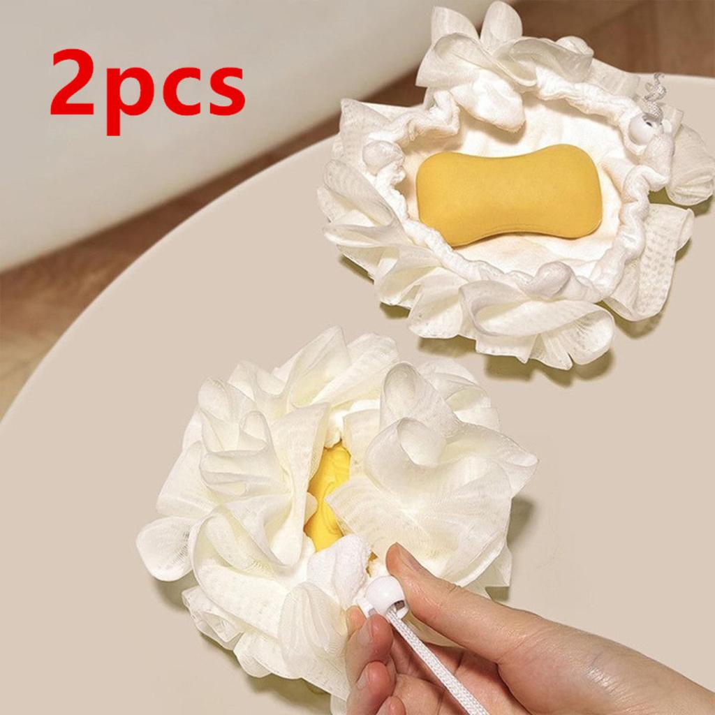 2-In-1 Bath Ball With Drawstring Closure For Soap Soft Exfoliating Mesh Shower Sponge Skin Care Bathing Tool Bathroom Accessories