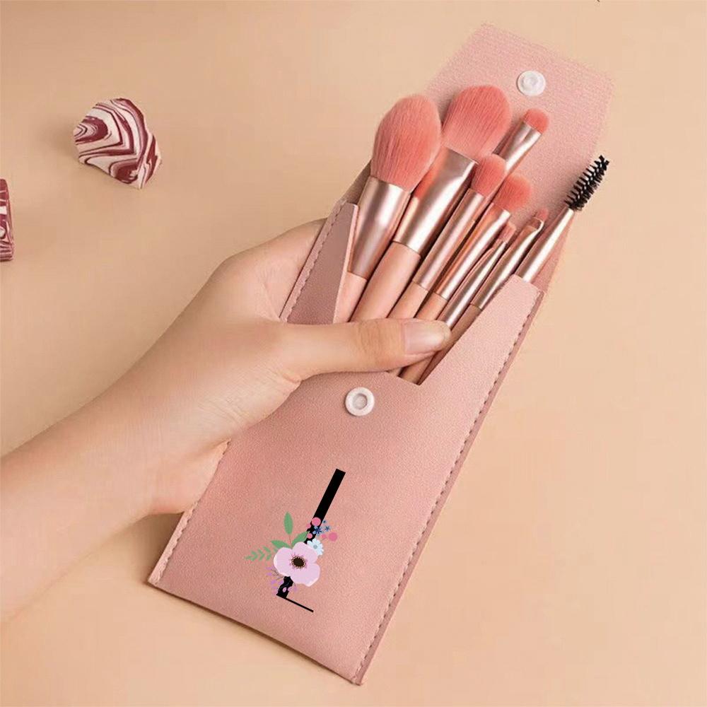Pink Makeup Brushes Set Soft Synthetic Hair Portable Powder Eyeshadow Brushes For Daily Use Flower And Black Pattern
