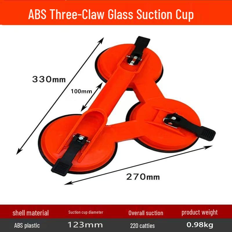 Heavy-Duty Aluminum Alloy Triple-Claw Glass Handling Suction Cup Tool