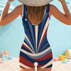 Women Plus Size Square Neck Wide Straps One Piece Swimsuit Compass Star Printed Boyshort Leg