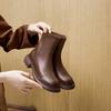 Autumn Leather Martin Boots Women's Rear Zipper Women's Leather Boots One Pedal Platform Casual Shoes