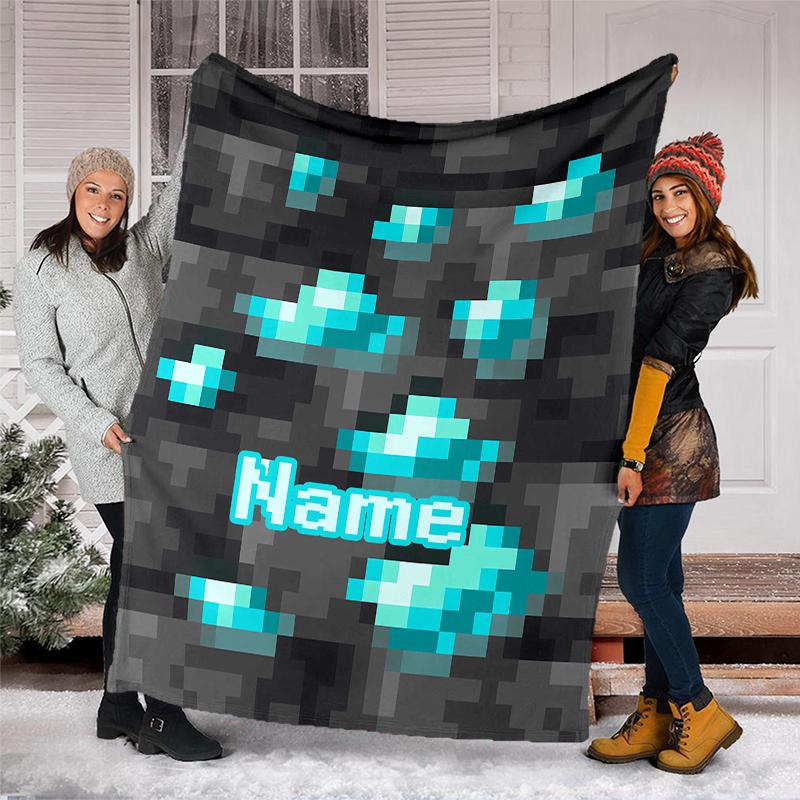 Personalized Custom Name Blanket - Minecraft Print Design,Blanket for Sofa,Bed,Travel,Camping - Soft and Warm, Great Gift