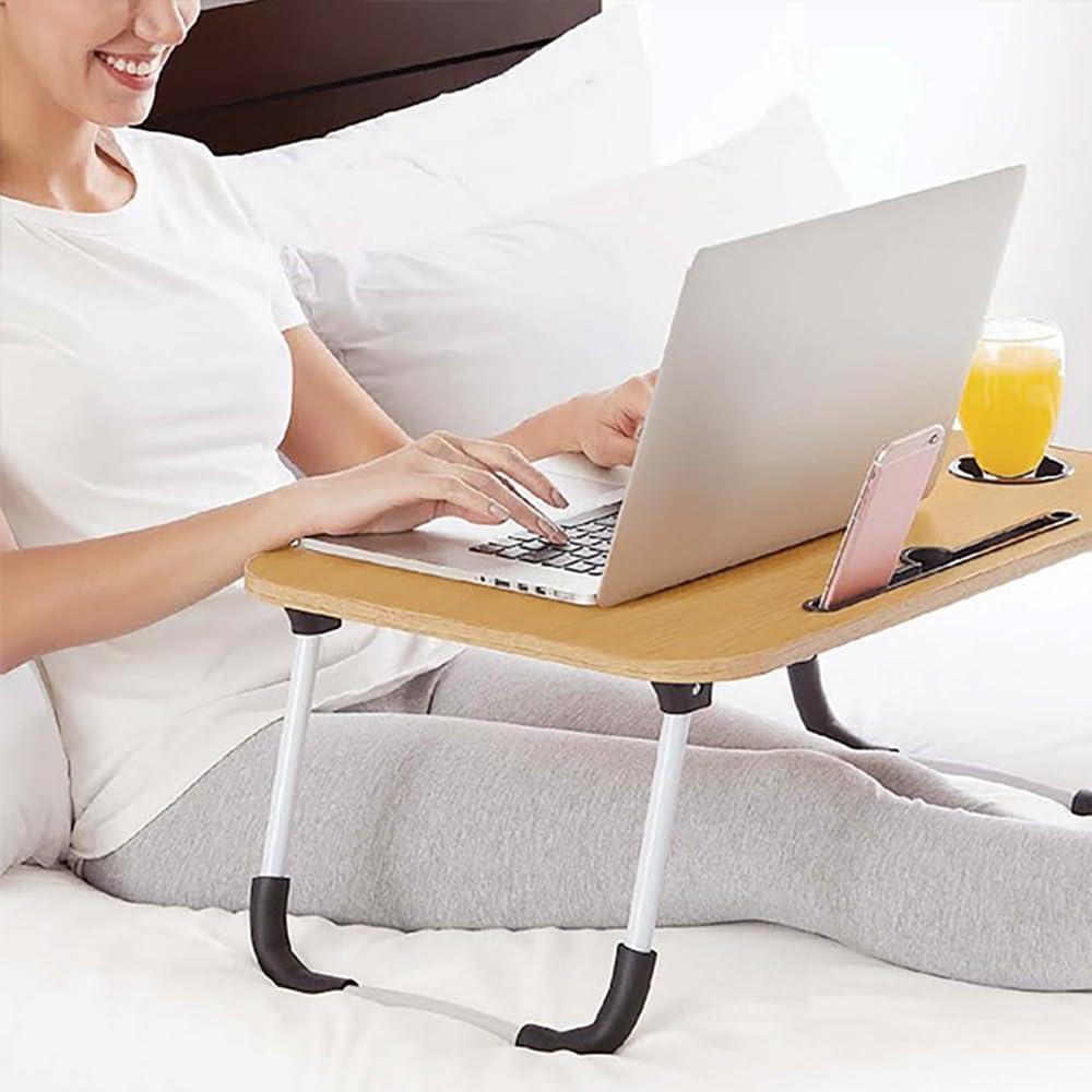 AiS To You Folding with Tablet and Drink Perfect for or As a Simple Mini Coffee or Low No Assembly Required Table, Gadget, 60x40cm, Compact, Holder,