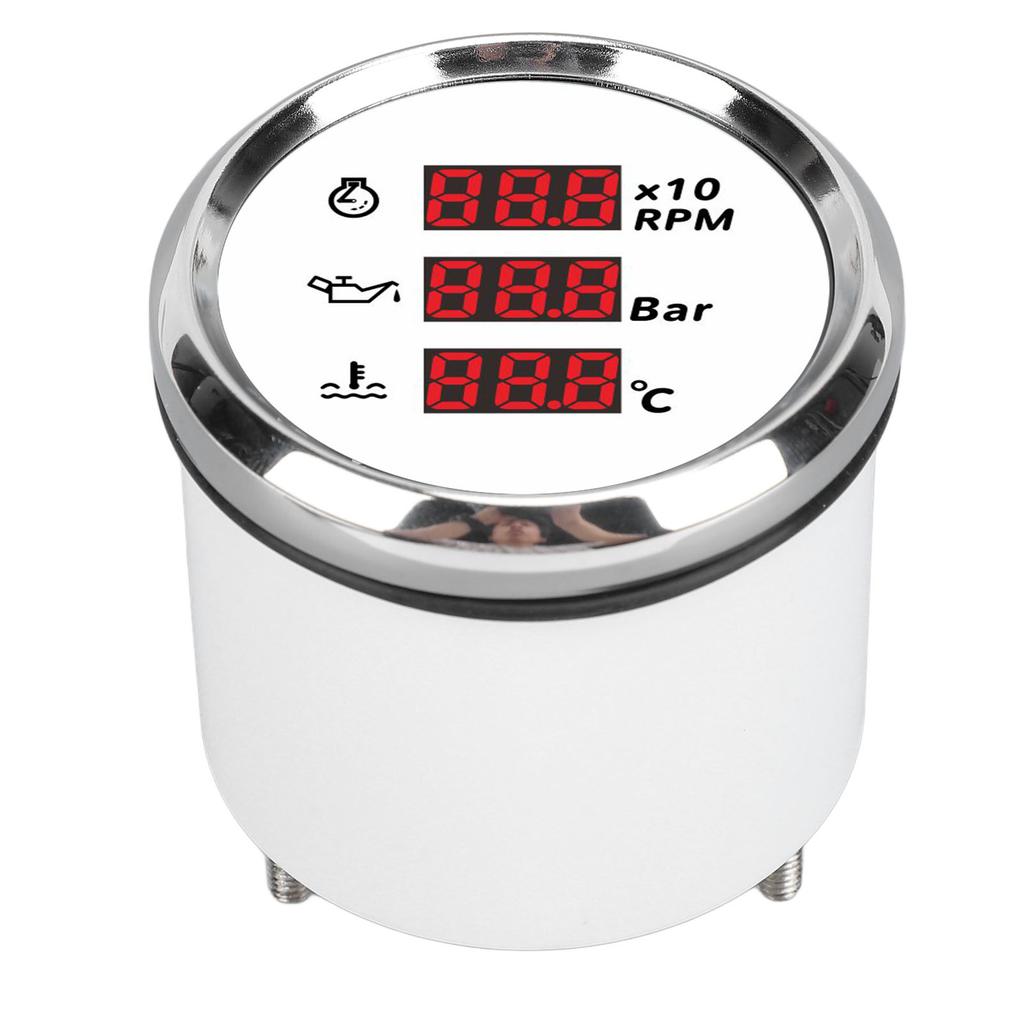 52mm Digital Oil Pressure Water Temp Gauge with Backlight 3 In 1 LED Display Tachometer for Boat Yacht RV Truck