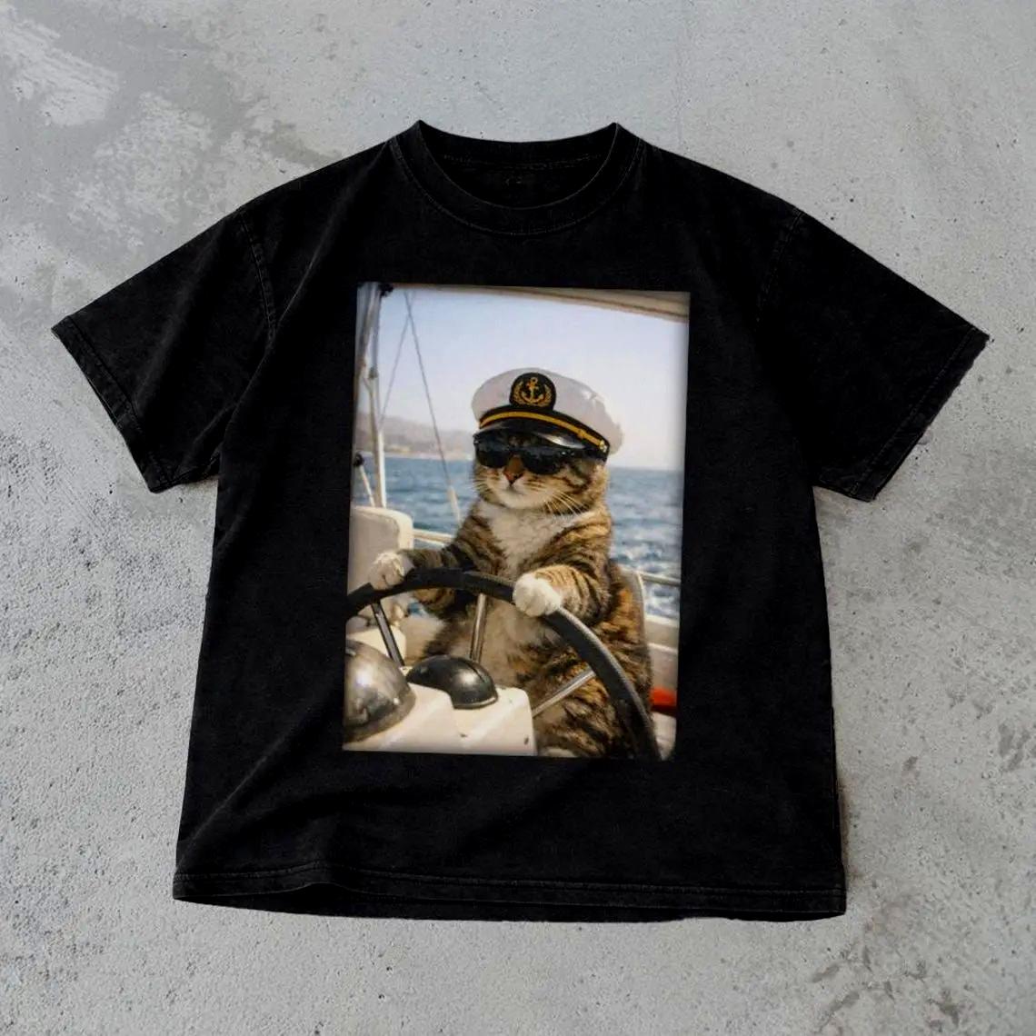 

Captain Cat Tshirt Cat Meme Printed Tshirt Cute Couple Shirt Womens Comfortable Tshirt Graphic T Shirts Summer Streetwear S