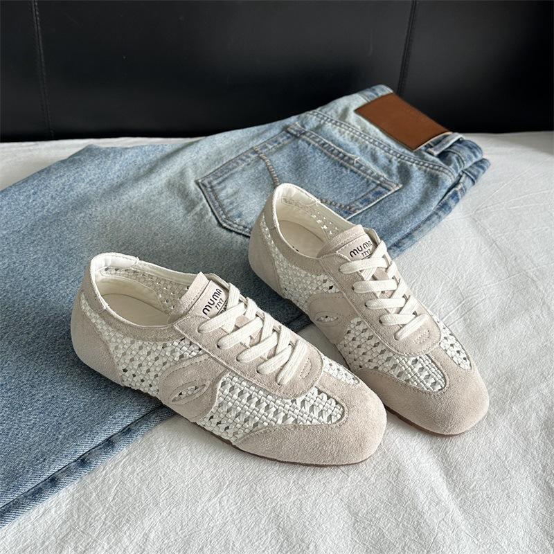 Sheepskin summer new mesh breathable soft sole versatile Forrest Gump shoes women's retro leather casual sports training shoes
