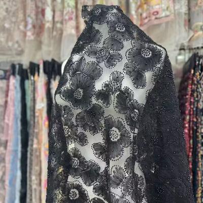 1 Yards Luxury 3D Texture Mesh Flowers Beaded Sequin Fabric For Sewing Wedding Dress Embroidery Floral Lace Fabric Diy Crafts
