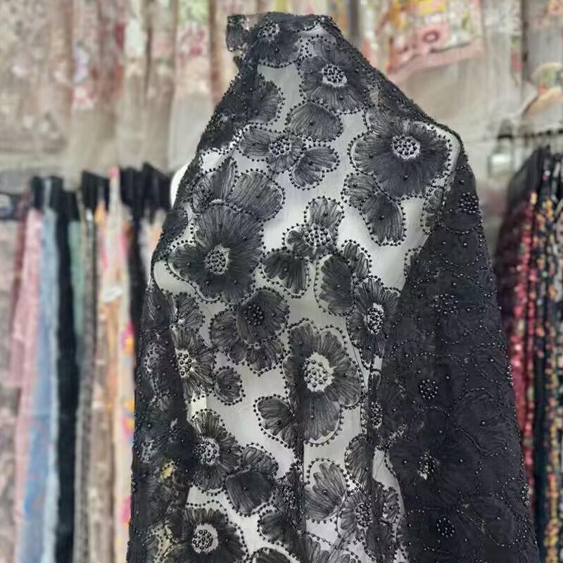 1 Yards Luxury 3D Texture Mesh Flowers Beaded Sequin Fabric For Sewing Wedding Dress Embroidery Floral Lace Fabric Diy Crafts