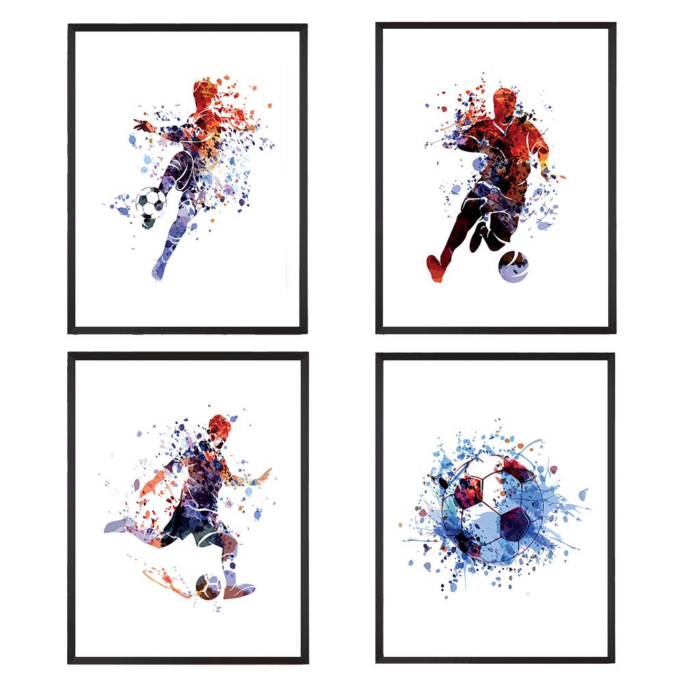 Football Star Poster Watercolor Football Canvas Paintings Print Abstract Wall Art Picture for Children Room Home Decoration No Frame