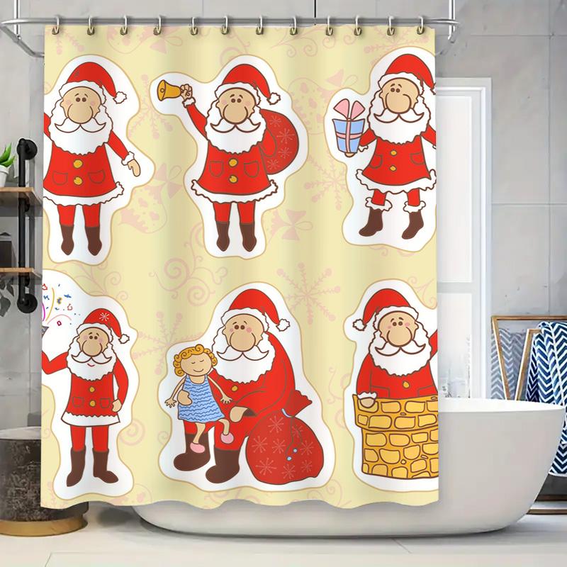 Tu Christmas Shower Curtain Santa Claus Festive Holiday Bathroom Decor Waterproof Xmas Pattern Fabric Backdrop Festive Home Acce