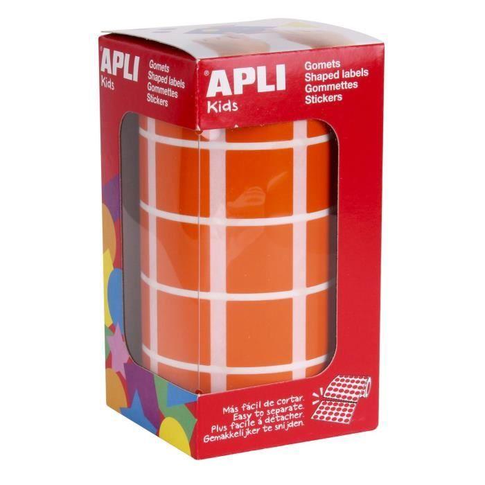 Rouleau de Gommettes Carrées - APLI - 20 mm - Orange - 59 Feuilles - Adhésif Permanent