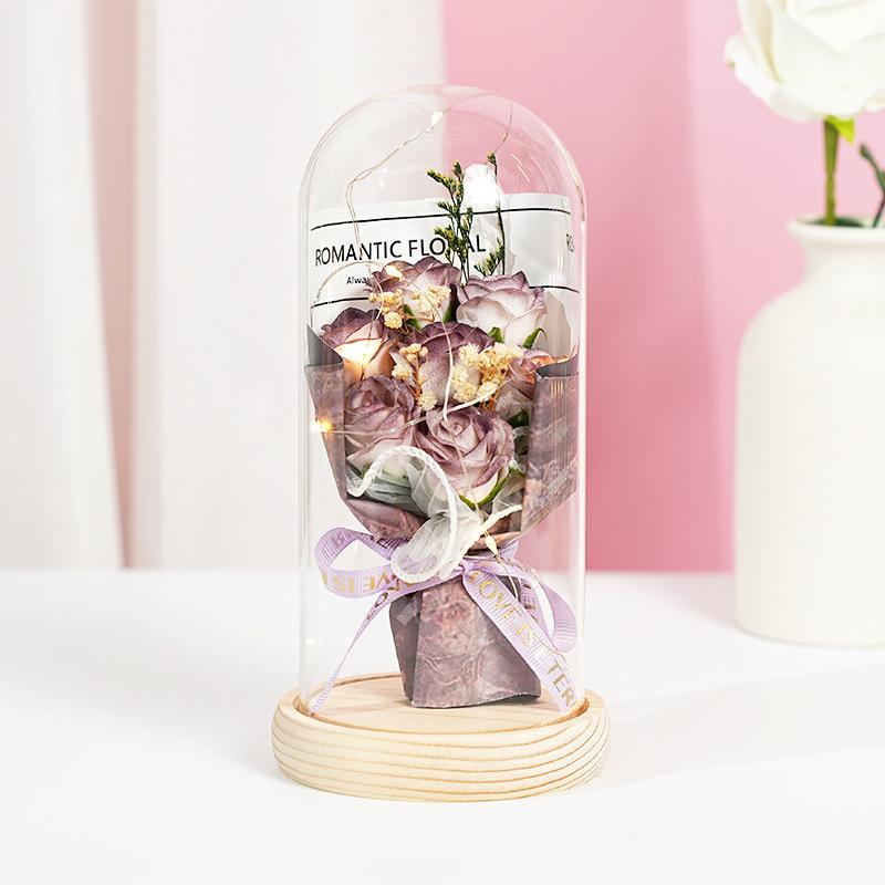 New Rose Lantern Glass Cover Immortal Bouquet Gypsy Dried Flowers Carnations Teachers' Day Qixi Festival Valentine's Day Gift