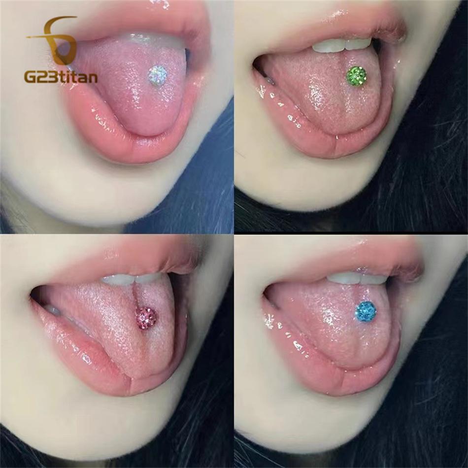 Waterproof Crystal Resin Ball Tongue Rings Nipple Barbell Ear Cartilage Earring 14G 1.6mm 12-22mm Titanium Piercing Body Jewelry
