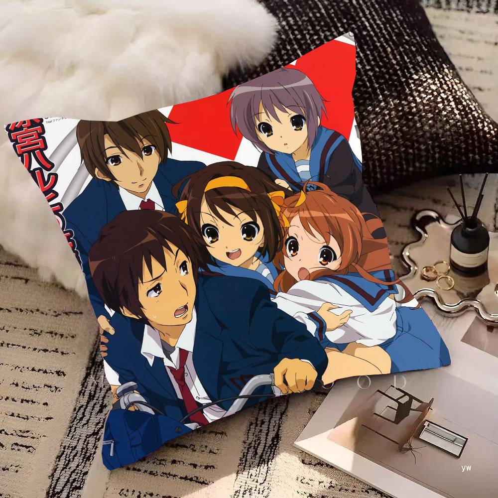 Anime H-Haruhi Suzumiya Pillow Case Fashion Square Pillowcase Bedroom Sofa Room Ins Decoration Leisure