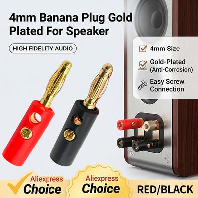 50PCS 4mm Banana Plug Gold Plated -For Speaker Wire Red Black Audio Speaker Cable Wiring Post Banana Connector