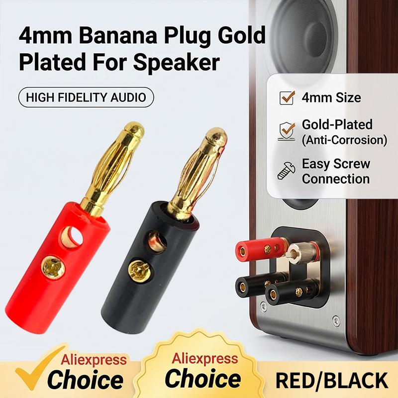 50PCS 4mm Banana Plug Gold Plated -For Speaker Wire Red Black Audio Speaker Cable Wiring Post Banana Connector