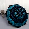 Viking Vegvisir Compass Norse Runes Umbrella - 3-Fold Compact Automatic Open/Close, 8-Rib Windproof Design with Blue Viking Ru