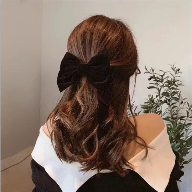 Velvet Large Bow Hair Clip Korean Version Hair Loop College Style Sweet Accessory Back of Head Fashion Headwear for Ladies